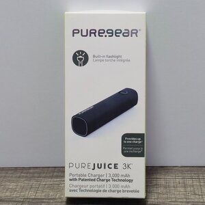PureGear Pure Juice 3,000mah Rechargeable Battery Pack Black and Flashlight NIB